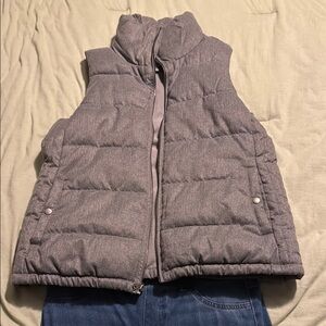 Old Navy Light Gray Puffer Vest with High Collar and Full-Length Zipper